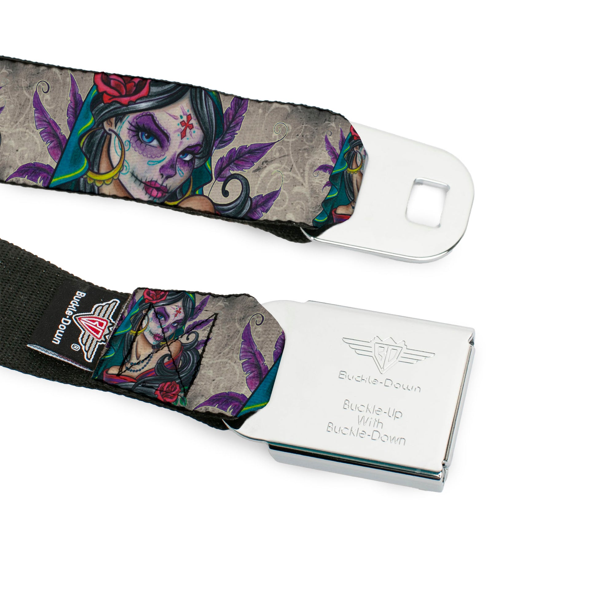 SEXY INK GIRLS Full Color Black White Seatbelt Belt - Muerta Webbing Seatbelt Belts Sexy Ink Girls