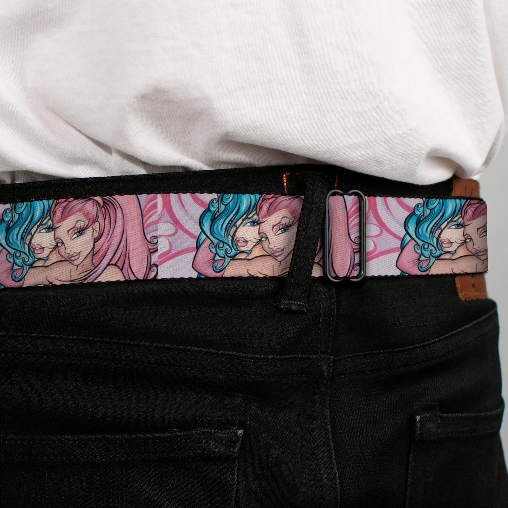 SEXY INK GIRLS Full Color Black White Seatbelt Belt - No Glove, No Love Webbing Seatbelt Belts Sexy Ink Girls