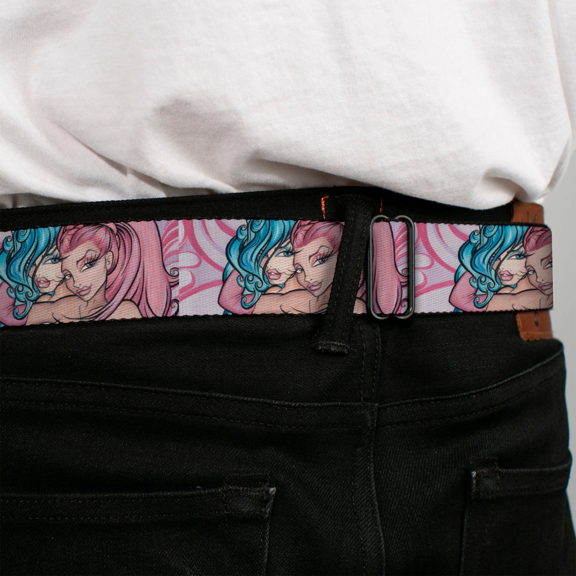 SEXY INK GIRLS Full Color Black White Seatbelt Belt - No Glove, No Love Webbing Seatbelt Belts Sexy Ink Girls