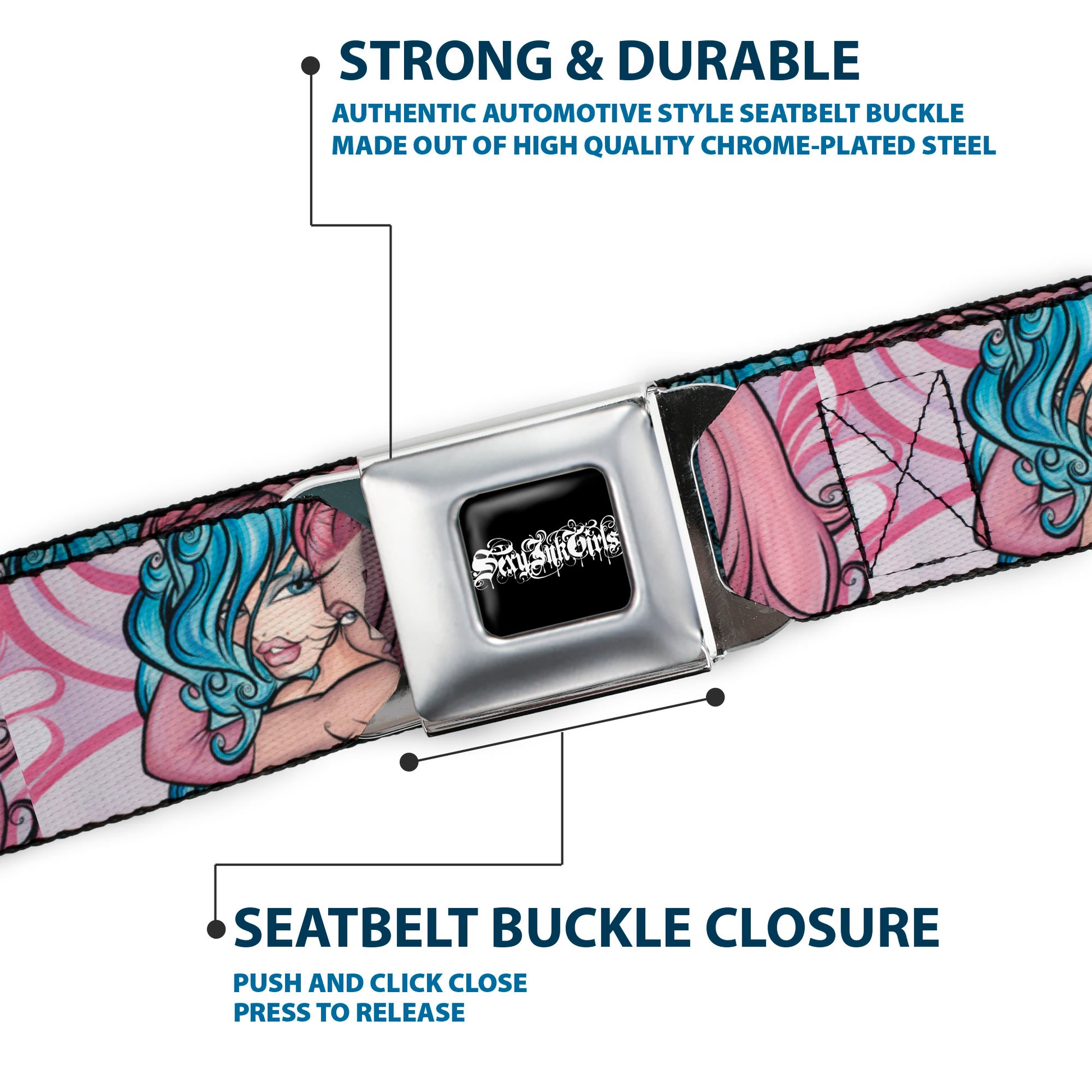 SEXY INK GIRLS Full Color Black White Seatbelt Belt - No Glove, No Love Webbing Seatbelt Belts Sexy Ink Girls