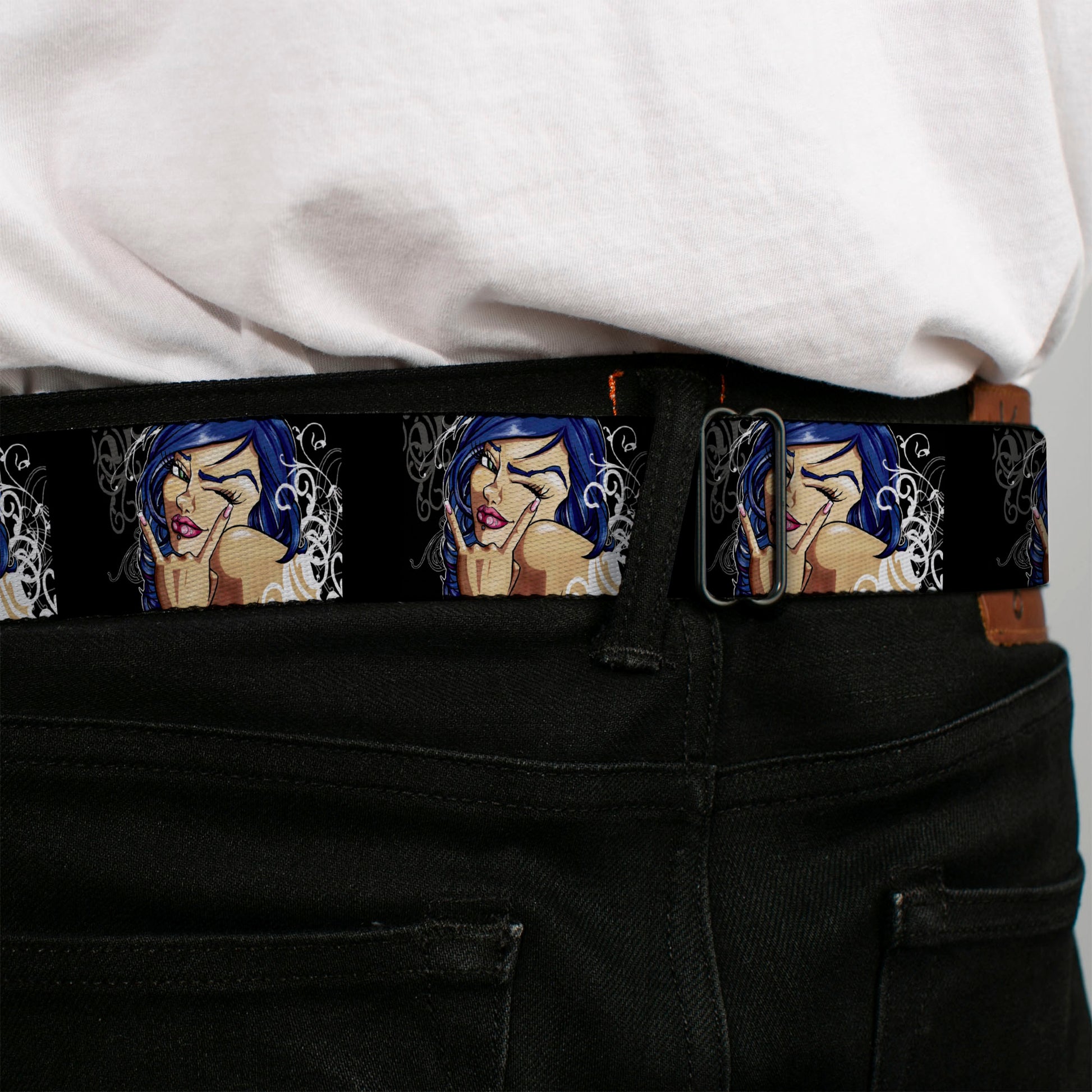 SEXY INK GIRLS Full Color Black White Seatbelt Belt - Rock & Roll Ink Webbing Seatbelt Belts Sexy Ink Girls