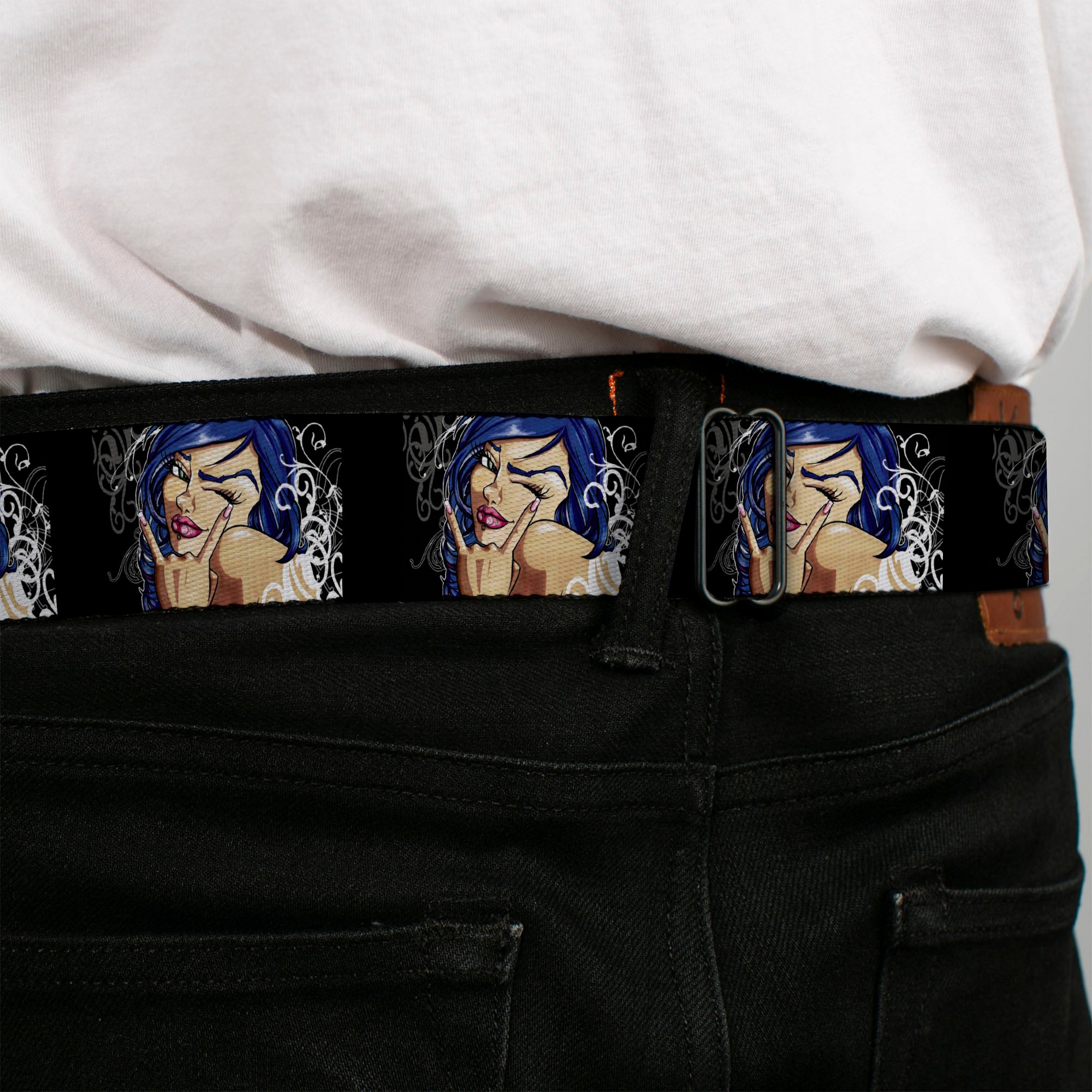 SEXY INK GIRLS Full Color Black White Seatbelt Belt - Rock & Roll Ink Webbing Seatbelt Belts Sexy Ink Girls