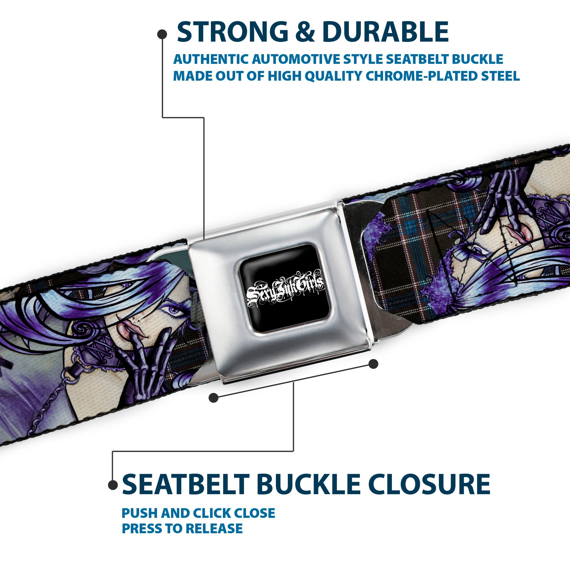 SEXY INK GIRLS Full Color Black White Seatbelt Belt - Sweet Lovely Death Webbing Seatbelt Belts Sexy Ink Girls