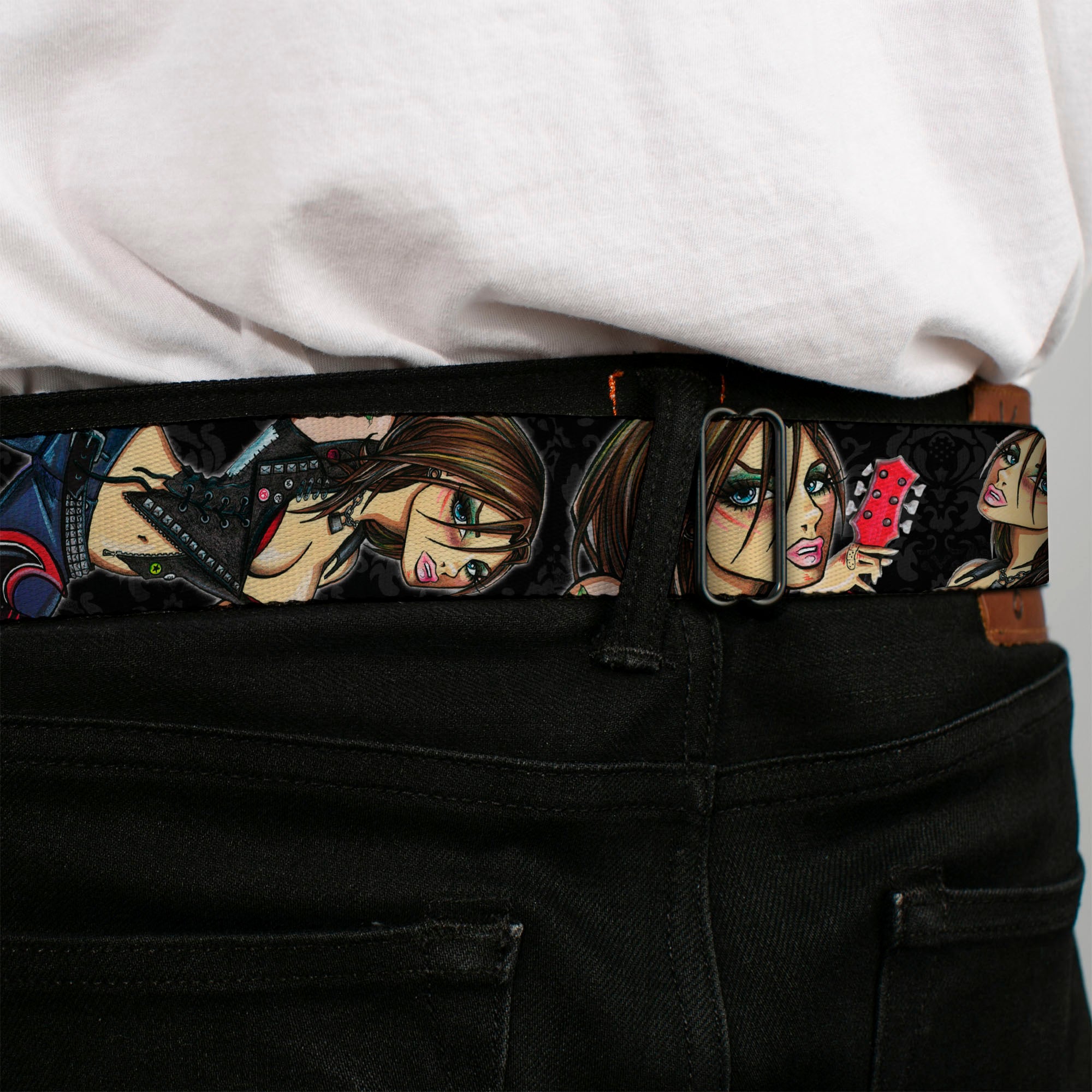 SEXY INK GIRLS Full Color Black White Seatbelt Belt - Jordan Webbing Seatbelt Belts Sexy Ink Girls