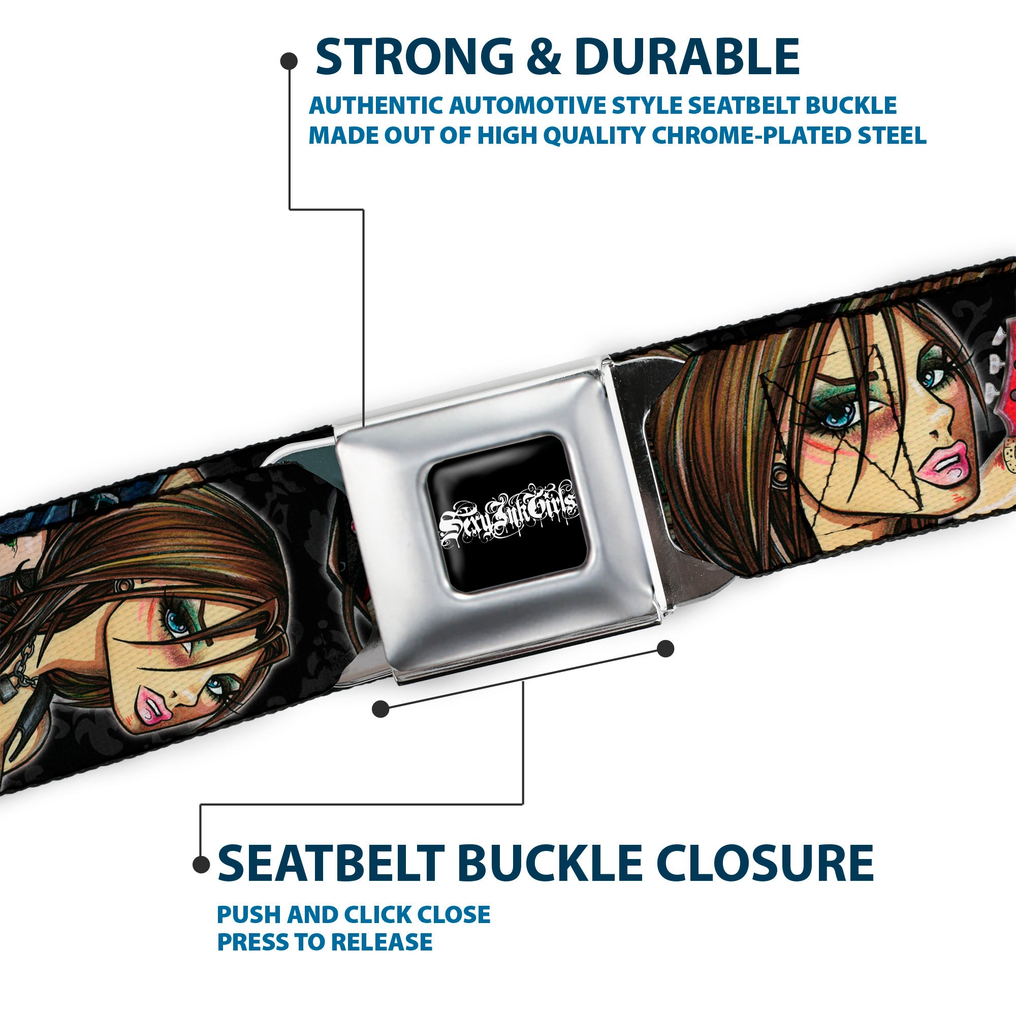 SEXY INK GIRLS Full Color Black White Seatbelt Belt - Jordan Webbing Seatbelt Belts Sexy Ink Girls