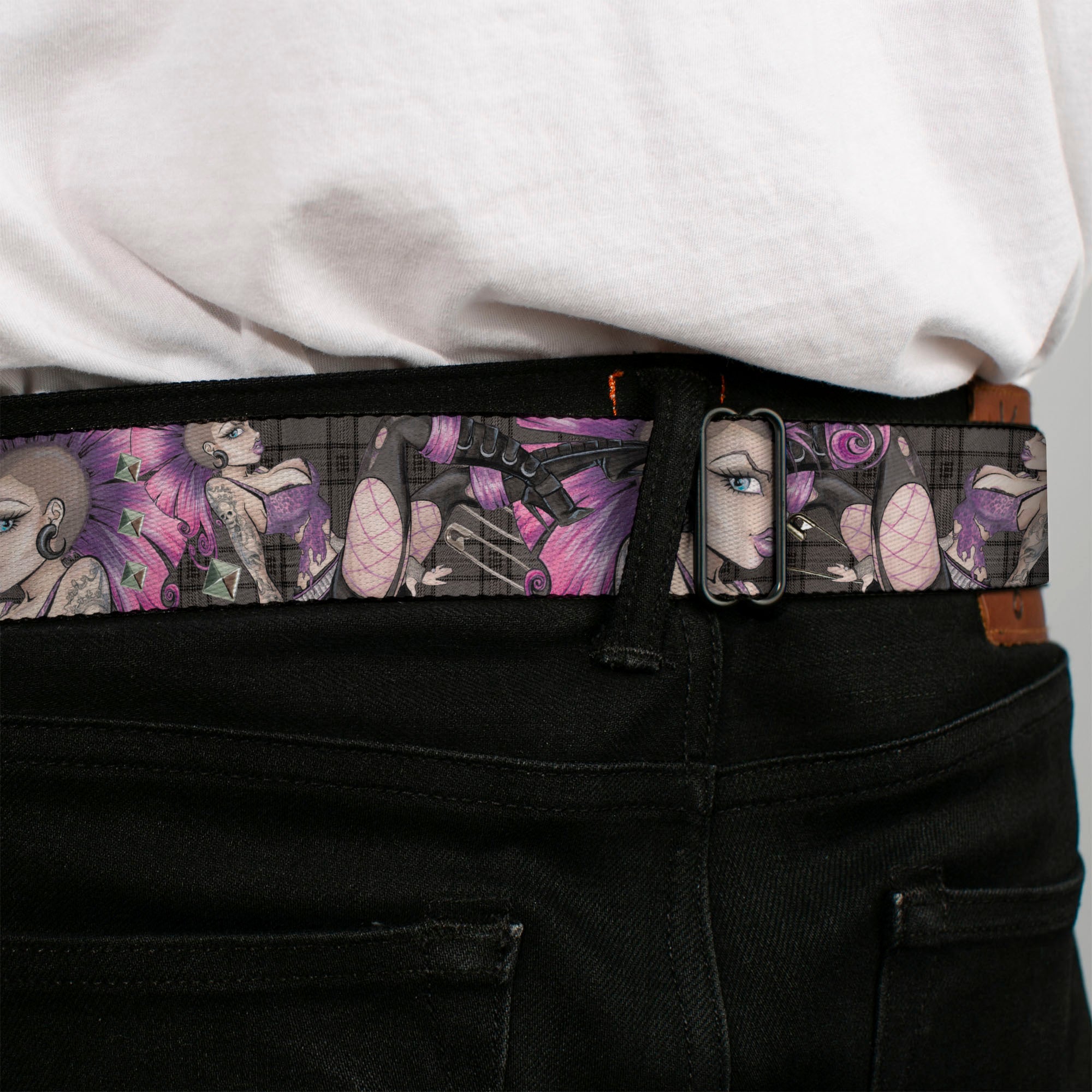 SEXY INK GIRLS Full Color Black White Seatbelt Belt - Pretty in Punk Webbing Seatbelt Belts Sexy Ink Girls