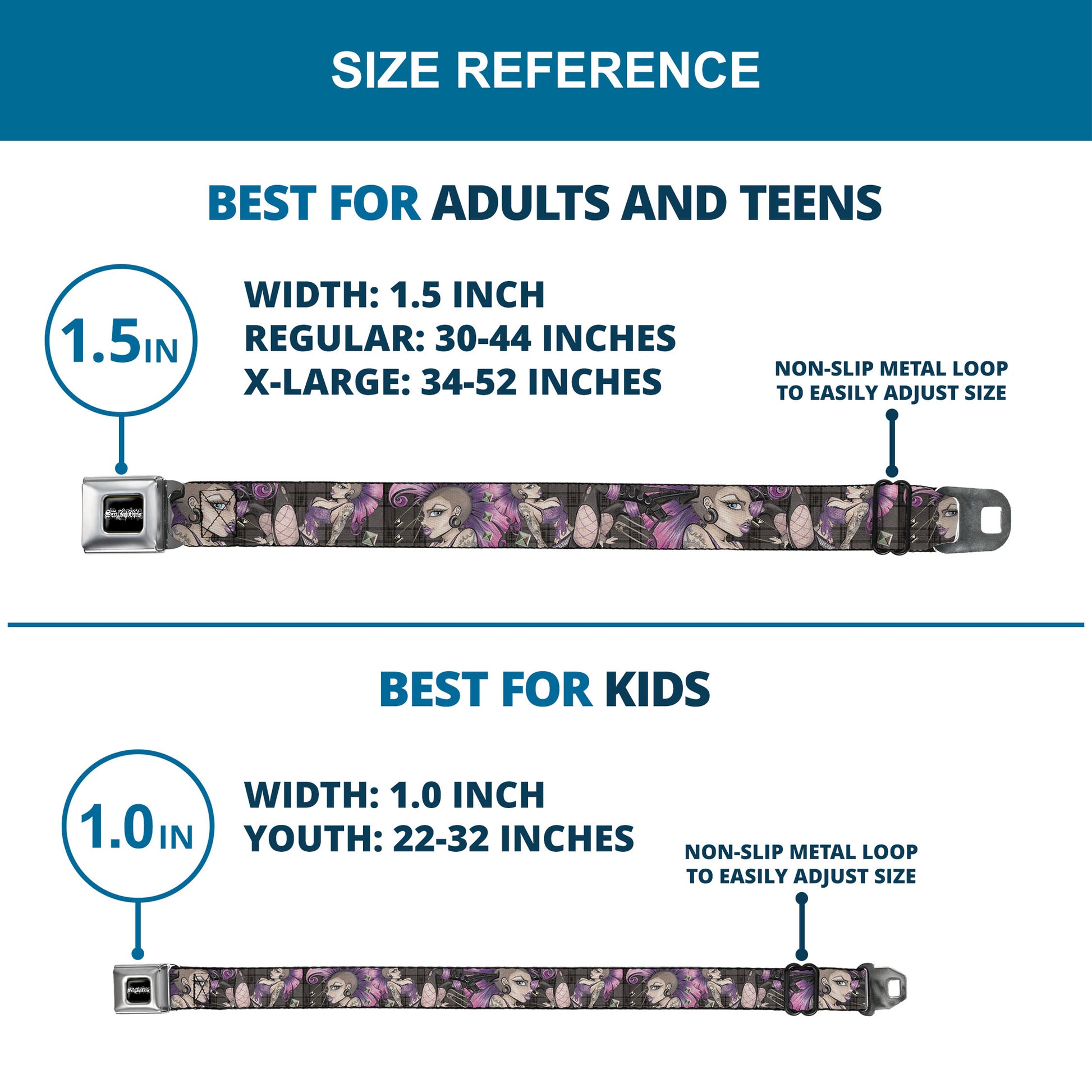 SEXY INK GIRLS Full Color Black White Seatbelt Belt - Pretty in Punk Webbing Seatbelt Belts Sexy Ink Girls