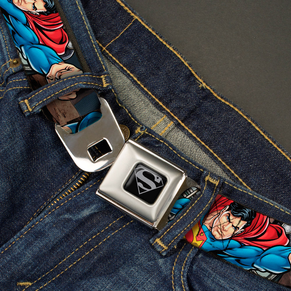Superman Black Silver Seatbelt Belt - Superman Metropolis Face-Off Webbing Seatbelt Belts DC Comics