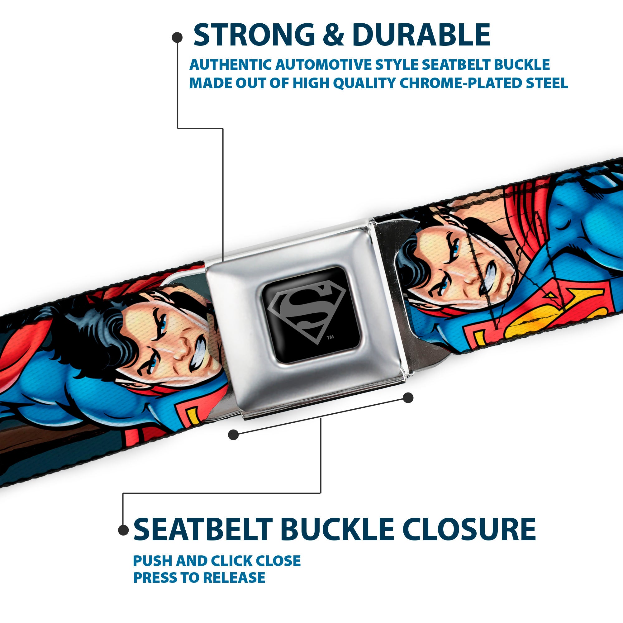 Superman Black Silver Seatbelt Belt - Superman Metropolis Face-Off Webbing Seatbelt Belts DC Comics