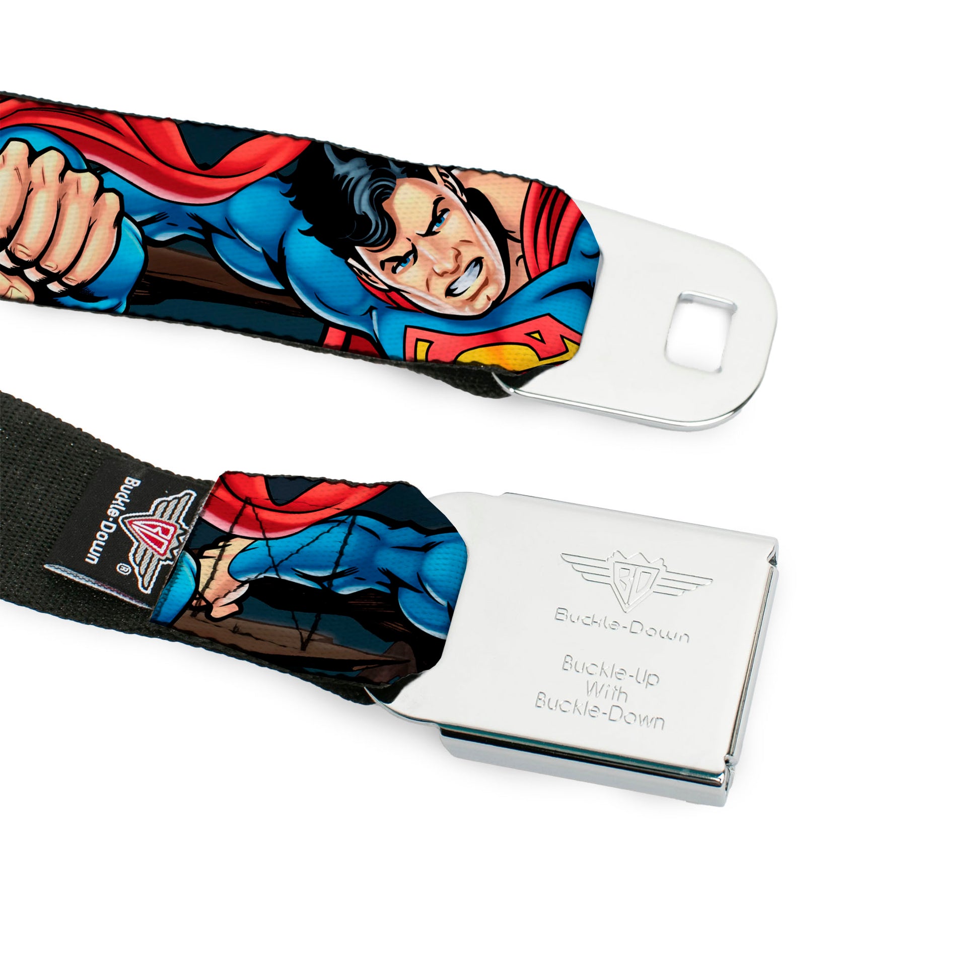 Superman Black Silver Seatbelt Belt - Superman Metropolis Face-Off Webbing Seatbelt Belts DC Comics
