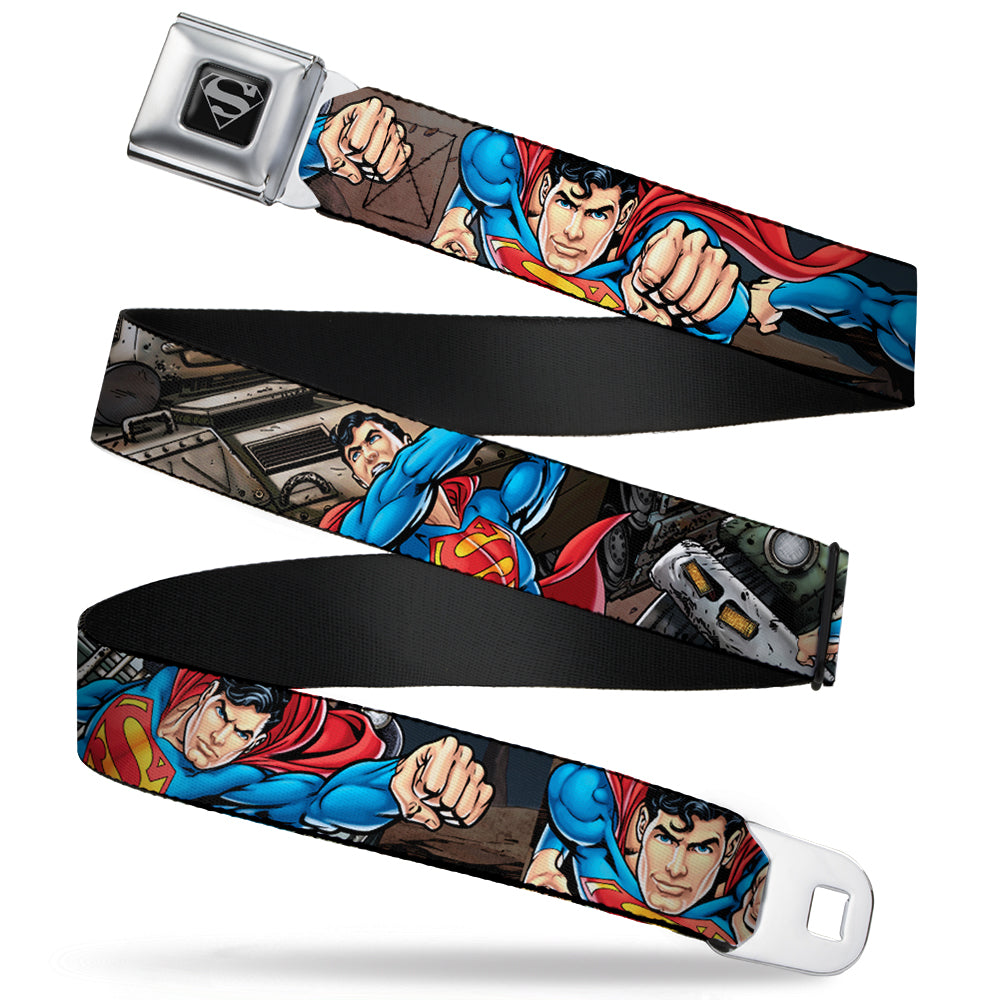 Superman Black Silver Seatbelt Belt - Superman Metropolis Face-Off Webbing Seatbelt Belts DC Comics