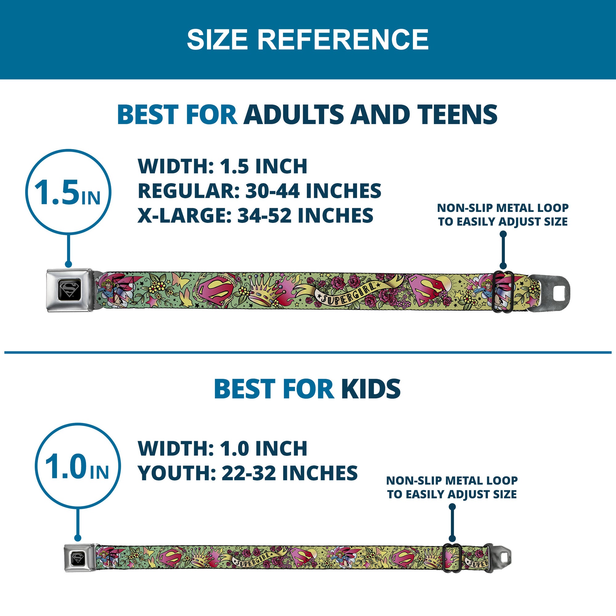 Superman Black Silver Seatbelt Belt - Supergirl Tattoo Scene Webbing Seatbelt Belts DC Comics