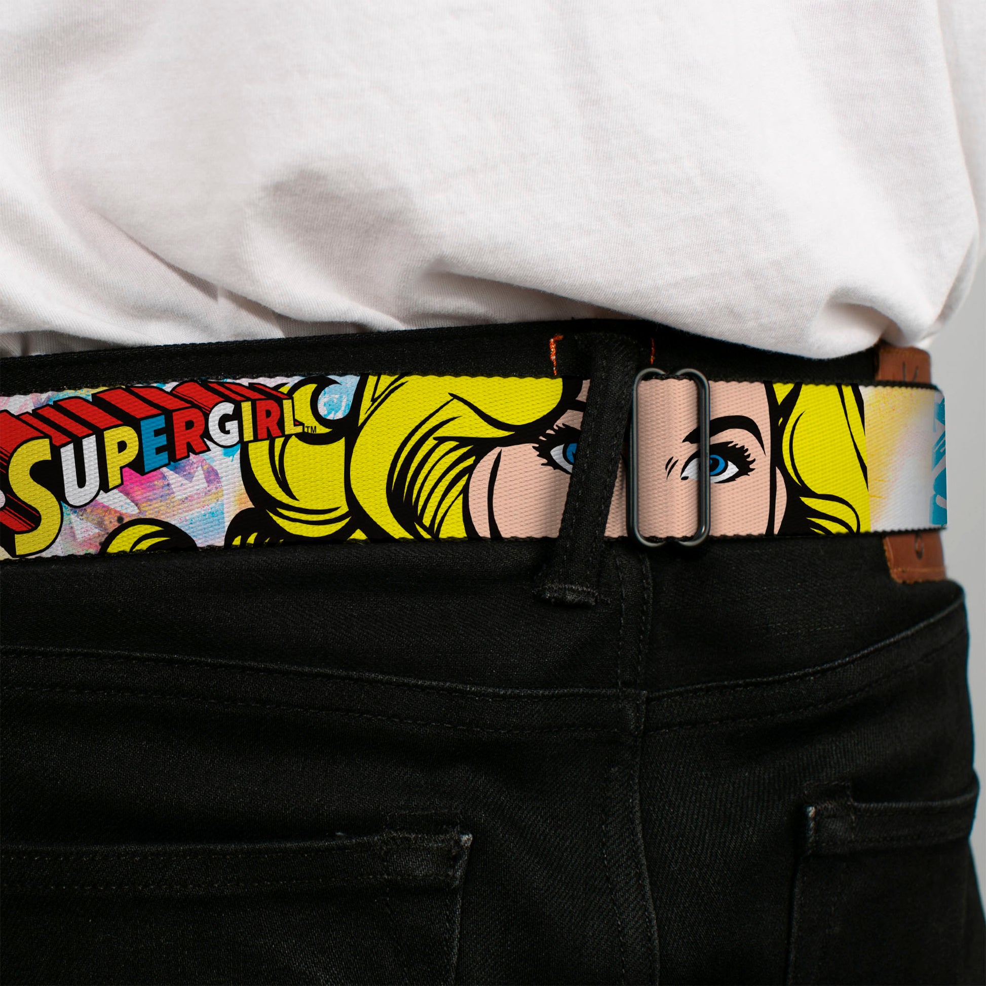 Superman Black Silver Seatbelt Belt - SUPERGIRL w/Face CLOSE-UP Webbing Seatbelt Belts DC Comics