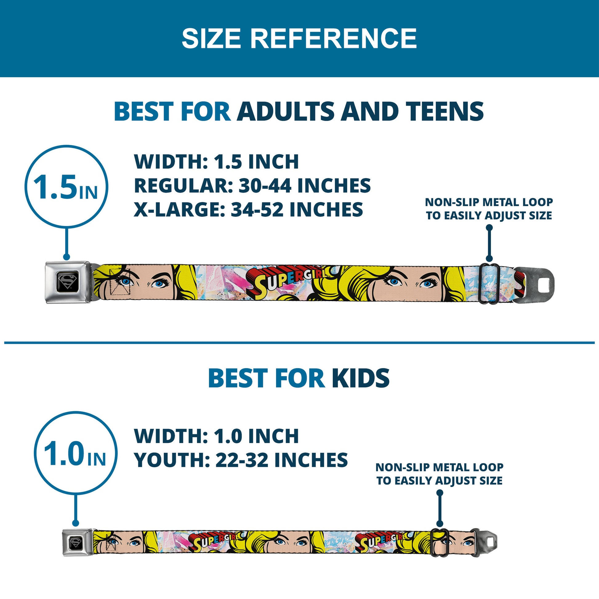 Superman Black Silver Seatbelt Belt - SUPERGIRL w/Face CLOSE-UP Webbing Seatbelt Belts DC Comics