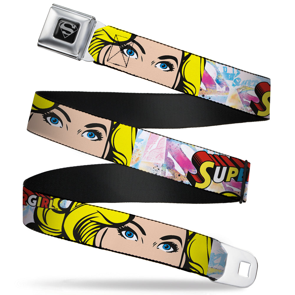 Superman Black Silver Seatbelt Belt - SUPERGIRL w/Face CLOSE-UP Webbing Seatbelt Belts DC Comics
