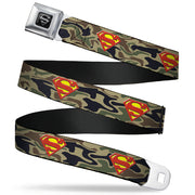 Superman Black Silver Seatbelt Belt - Superman Shield Camo Olive Webbing Seatbelt Belts DC Comics
