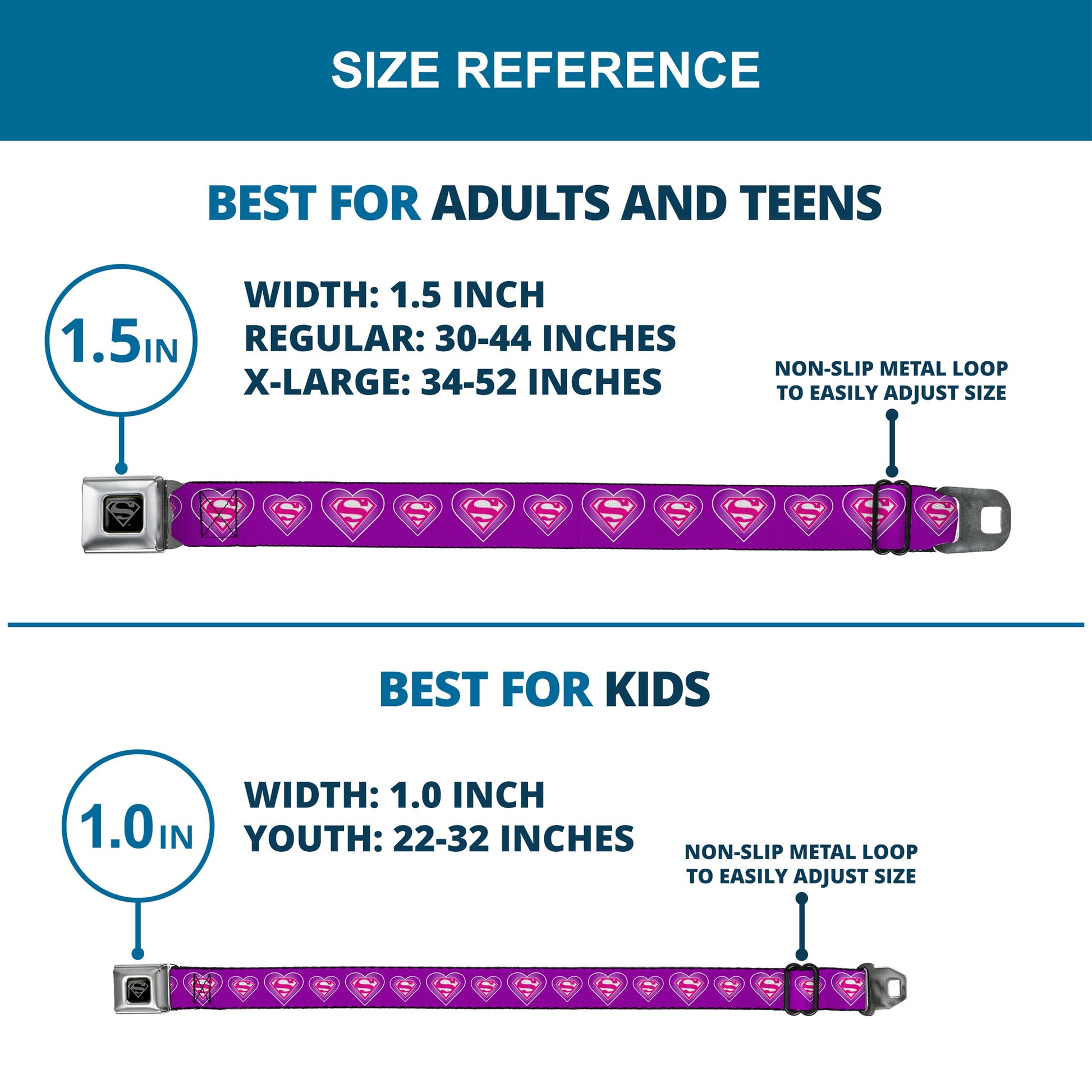 Superman Black Silver Seatbelt Belt - Superman Logo in Heart Purple/White/Pink Webbing Seatbelt Belts DC Comics