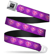 Superman Black Silver Seatbelt Belt - Superman Logo in Heart Purple/White/Pink Webbing Seatbelt Belts DC Comics