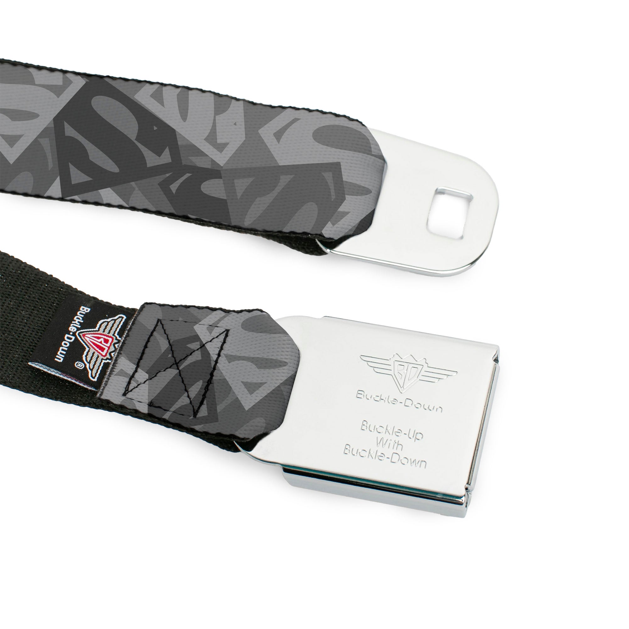 Superman Black Silver Seatbelt Belt - Superman Shield Camouflage Grays Webbing Seatbelt Belts DC Comics