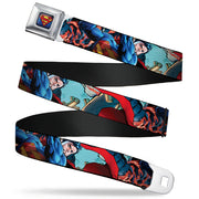 New 52 Superman Shield Explosion Full Color Blues Red Yellow Seatbelt Belt - New 52 Superman 1-Action Pose/Explosion/Bullets CLOSE-UP Light Blue Webbing Seatbelt Belts DC Comics