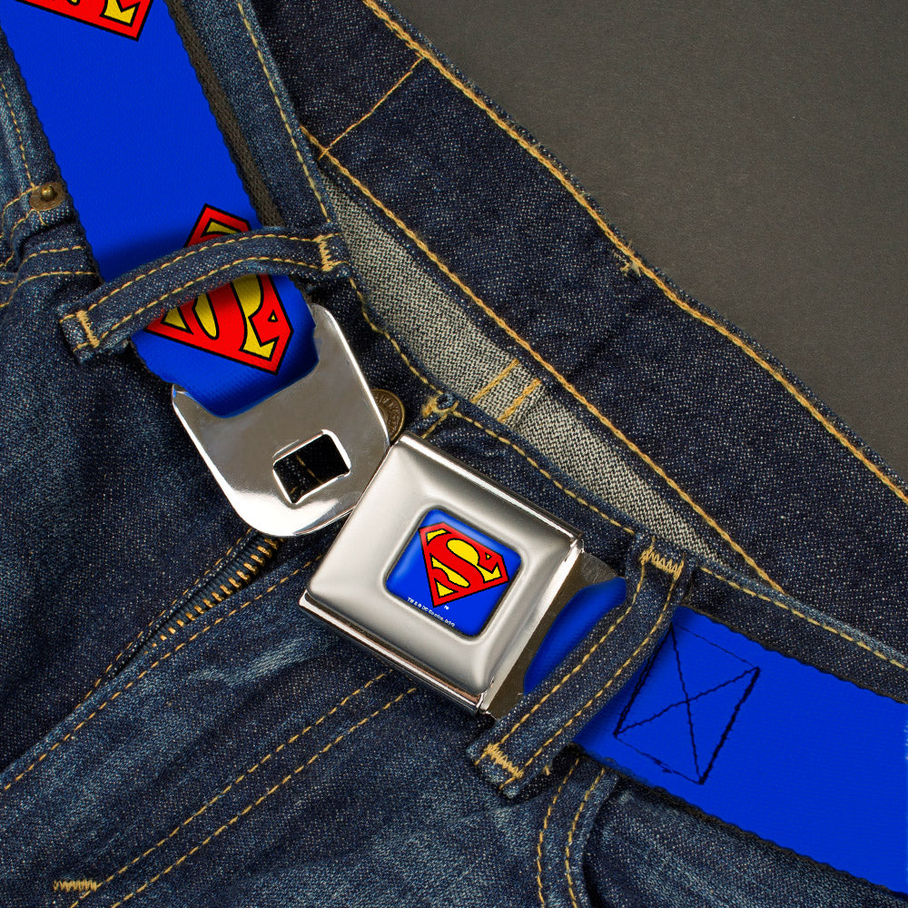 Superman Full Color Blue Seatbelt Belt - Superman Shield Blue Webbing Seatbelt Belts DC Comics