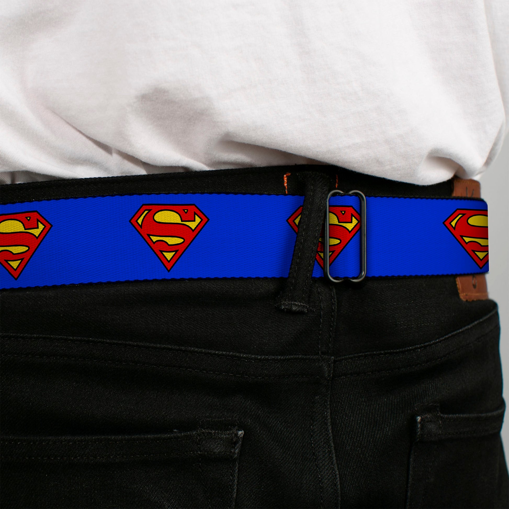 Superman Full Color Blue Seatbelt Belt - Superman Shield Blue Webbing Seatbelt Belts DC Comics