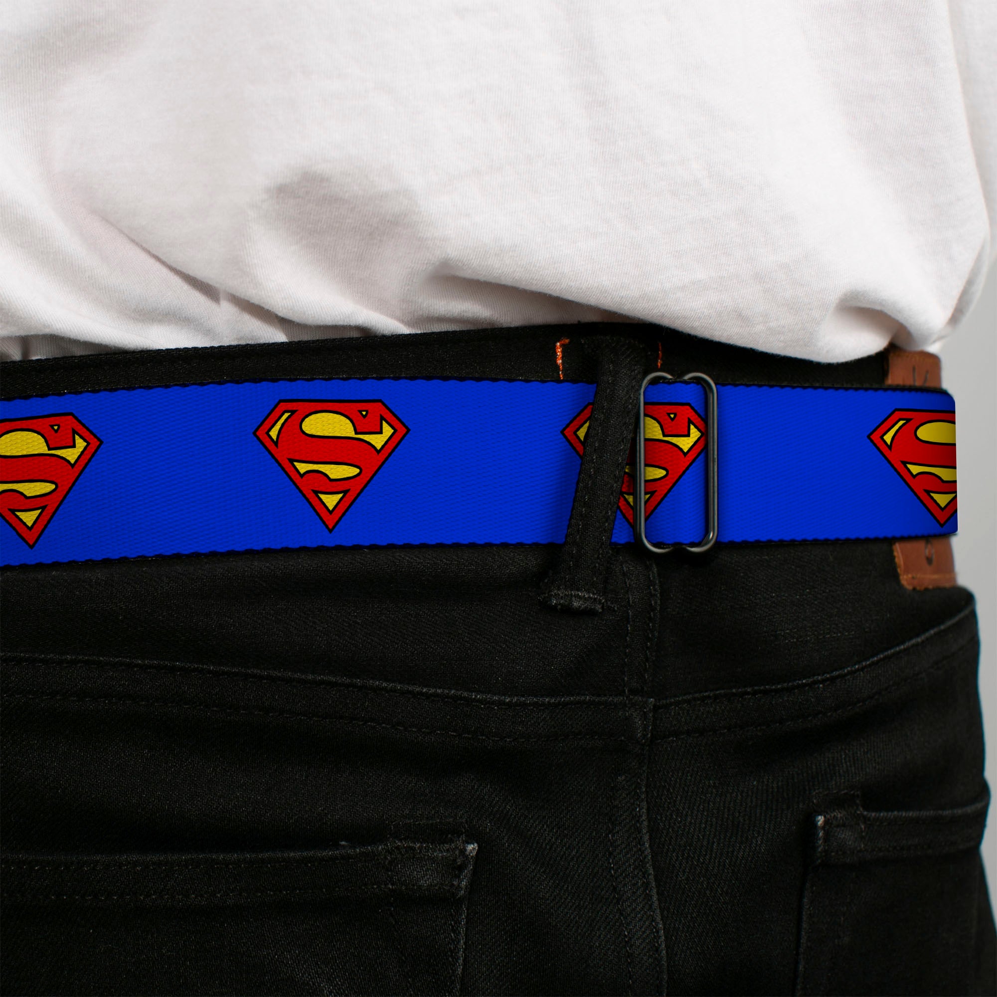 Superman Full Color Blue Seatbelt Belt - Superman Shield Blue Webbing Seatbelt Belts DC Comics
