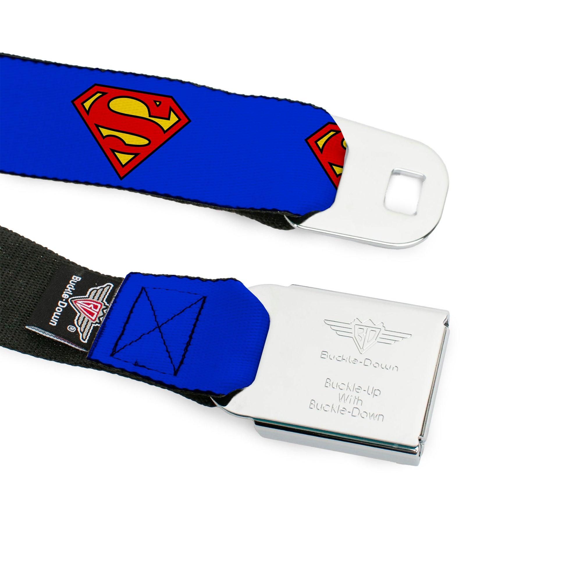 Superman Full Color Blue Seatbelt Belt - Superman Shield Blue Webbing Seatbelt Belts DC Comics