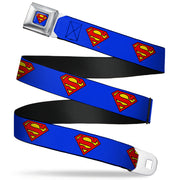 Superman Full Color Blue Seatbelt Belt - Superman Shield Blue Webbing Seatbelt Belts DC Comics