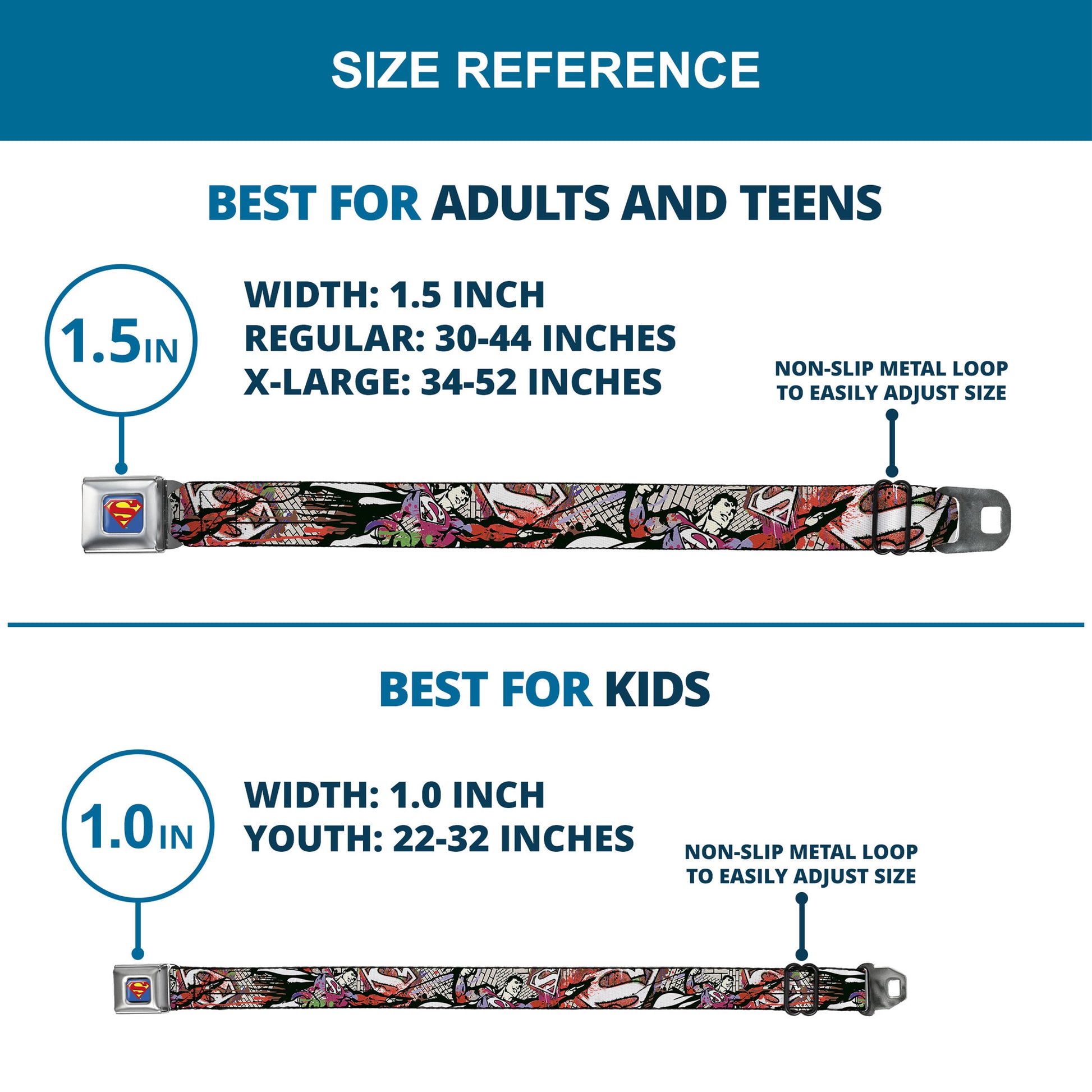 Superman Full Color Blue Seatbelt Belt - Superman Color Flying Bricks Scene Webbing Seatbelt Belts DC Comics