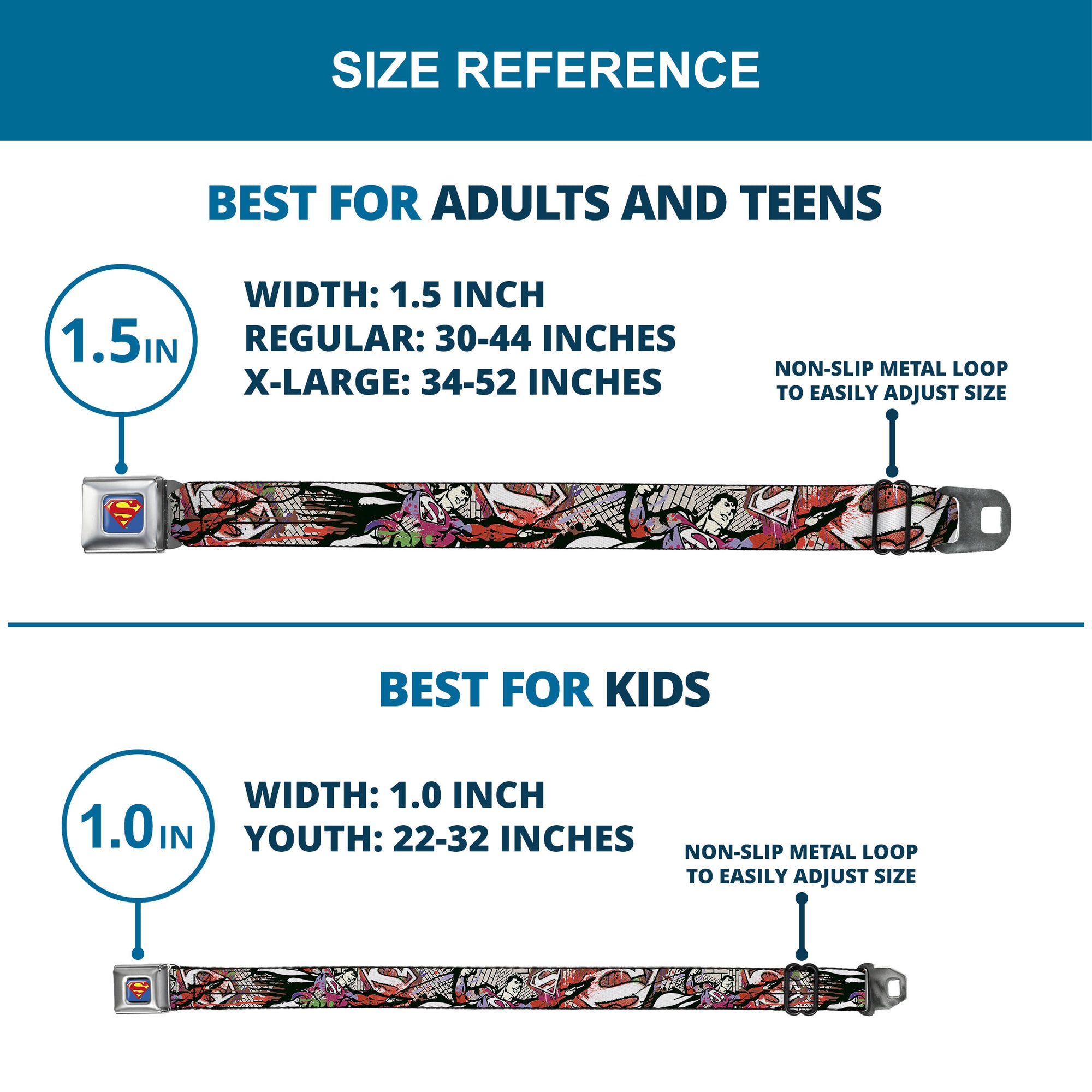 Superman Full Color Blue Seatbelt Belt - Superman Color Flying Bricks Scene Webbing Seatbelt Belts DC Comics