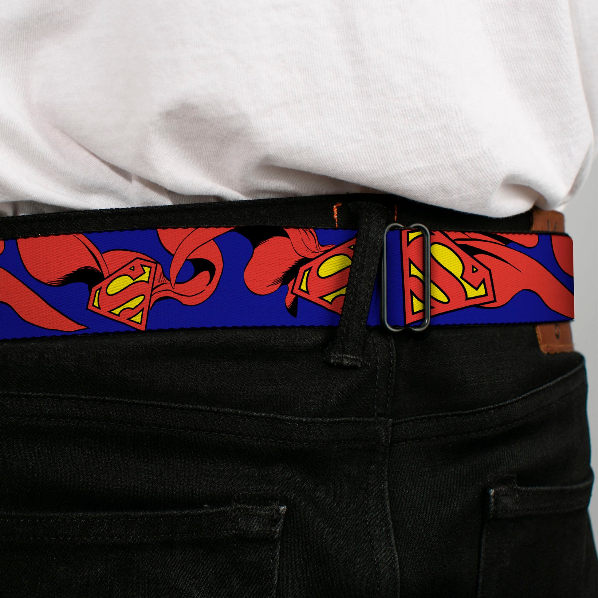 Superman Full Color Blue Seatbelt Belt - Superman Shield w/Cape Webbing Seatbelt Belts DC Comics