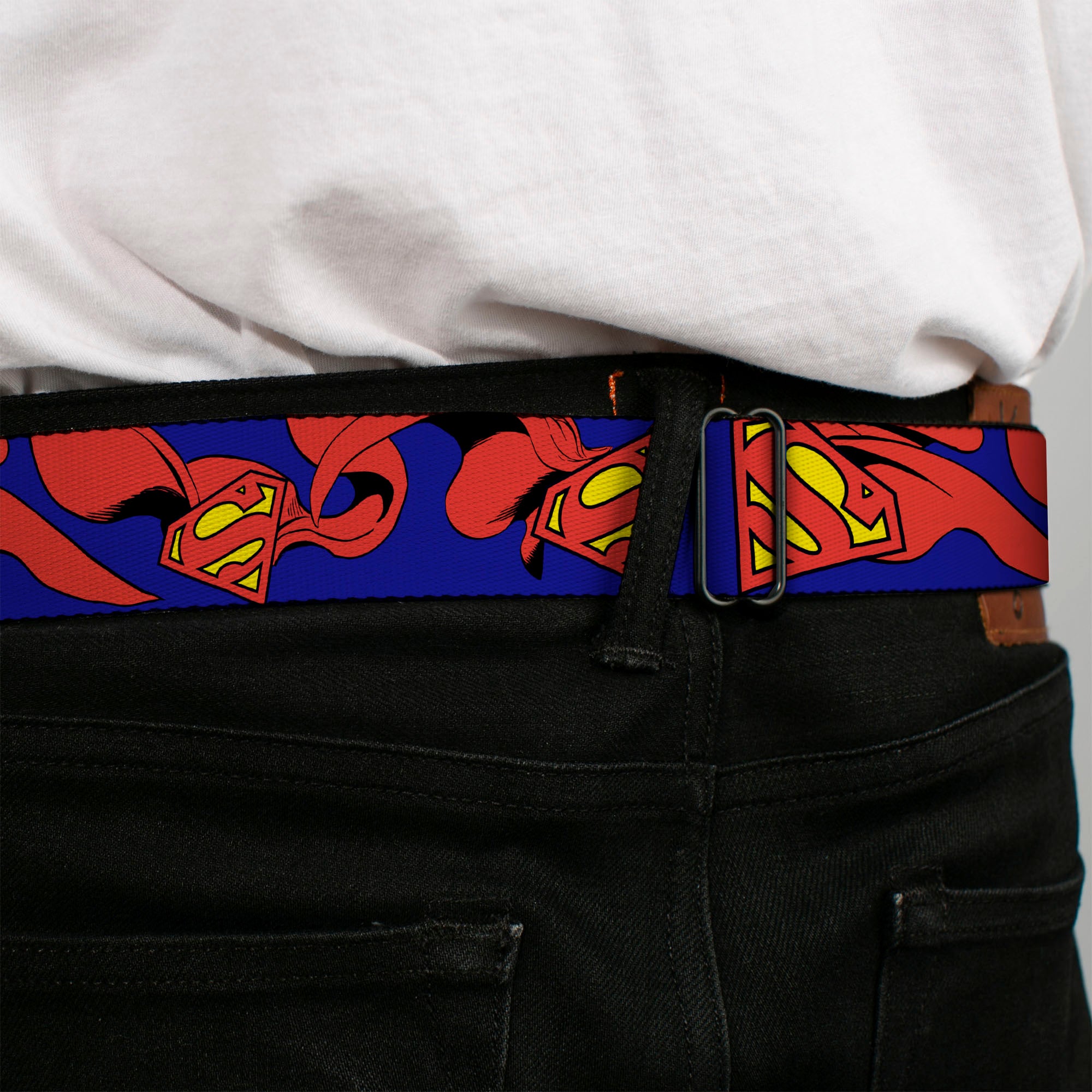 Superman Full Color Blue Seatbelt Belt - Superman Shield w/Cape Webbing Seatbelt Belts DC Comics