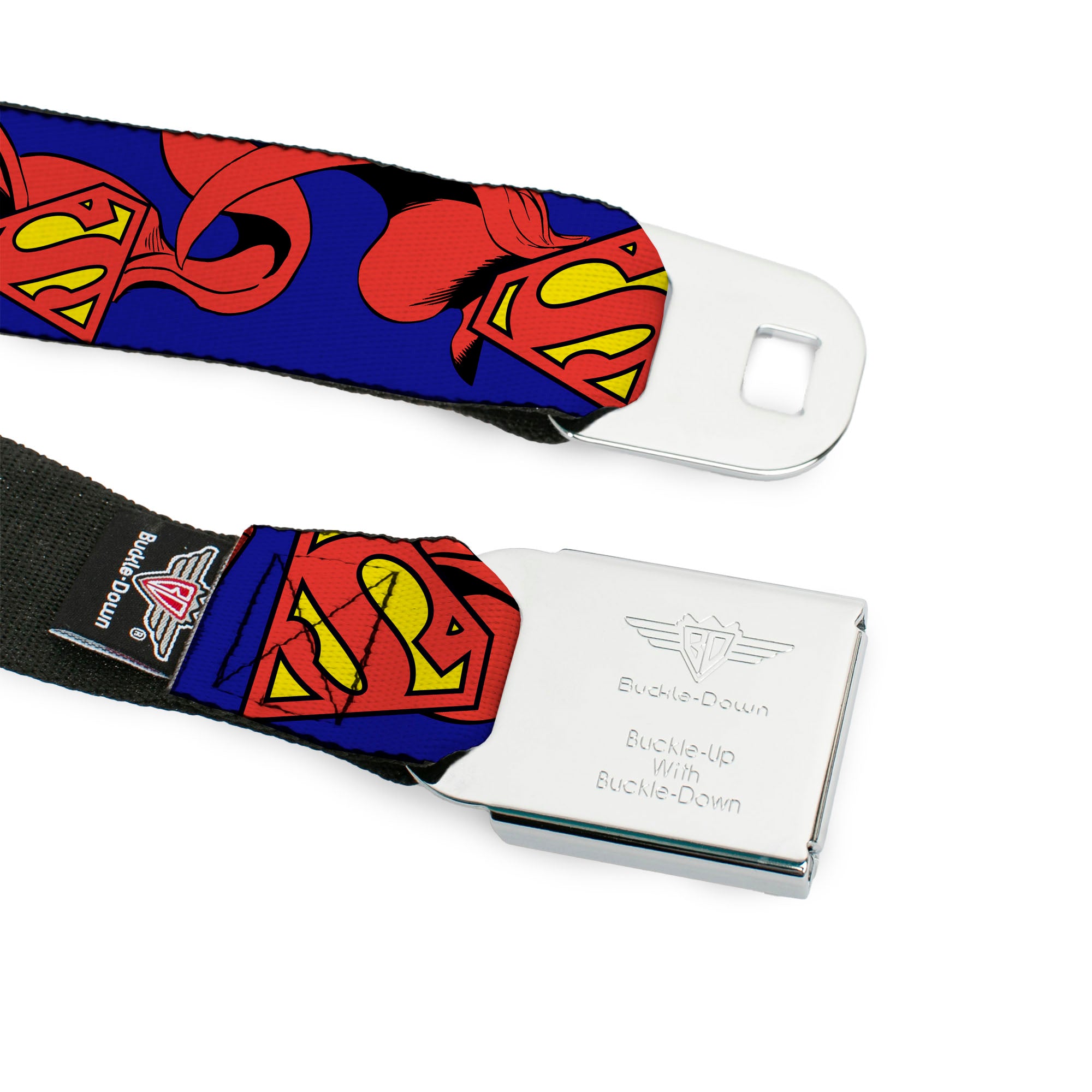Superman Full Color Blue Seatbelt Belt - Superman Shield w/Cape Webbing Seatbelt Belts DC Comics