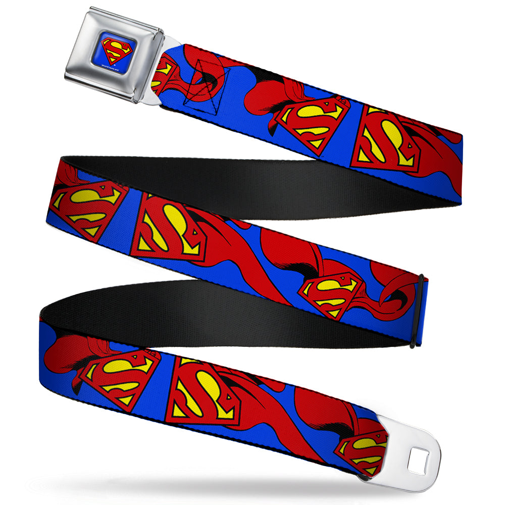 Superman Full Color Blue Seatbelt Belt - Superman Shield w/Cape Webbing Seatbelt Belts DC Comics
