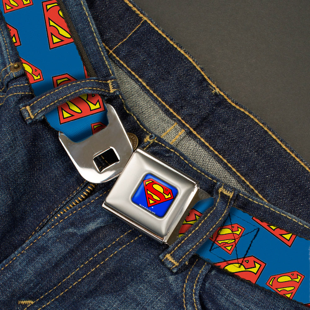 Superman Full Color Blue Seatbelt Belt - Super Shield Diagonal Royal Blue/Red Webbing Seatbelt Belts DC Comics