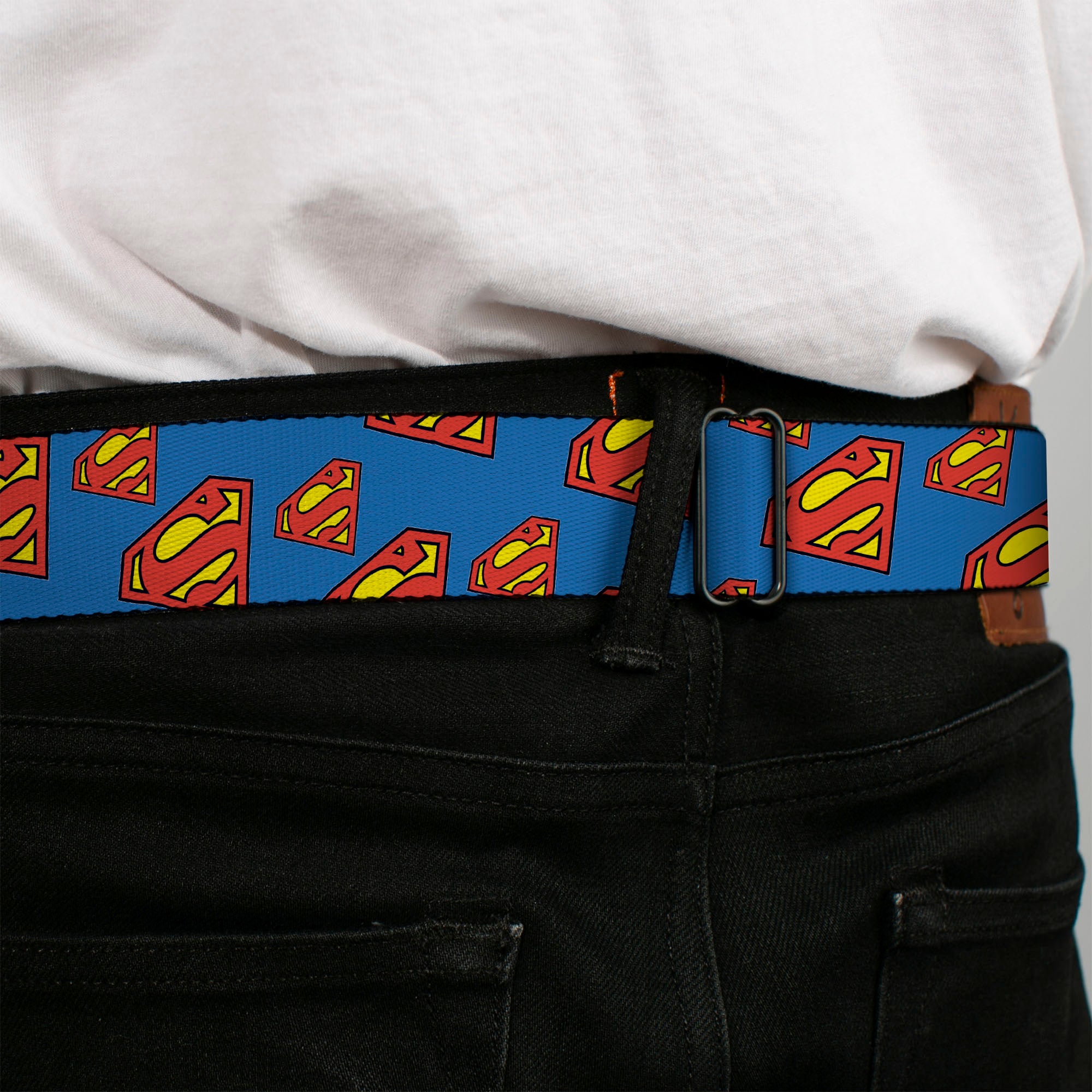 Superman Full Color Blue Seatbelt Belt - Super Shield Diagonal Royal Blue/Red Webbing Seatbelt Belts DC Comics