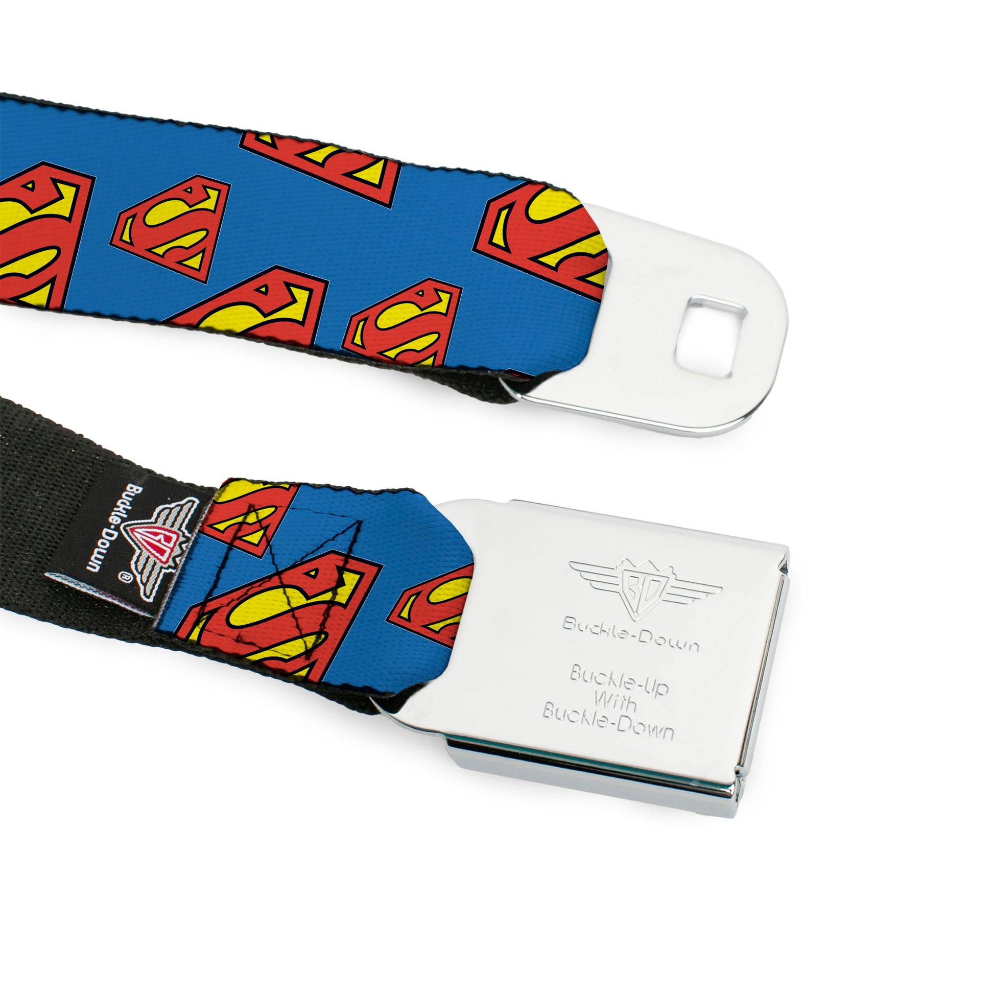 Superman Full Color Blue Seatbelt Belt - Super Shield Diagonal Royal Blue/Red Webbing Seatbelt Belts DC Comics