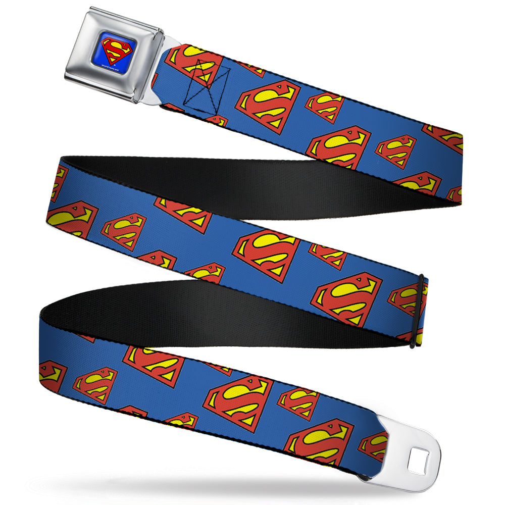 Superman Full Color Blue Seatbelt Belt - Super Shield Diagonal Royal Blue/Red Webbing Seatbelt Belts DC Comics