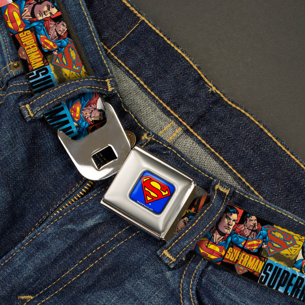 Superman Full Color Blue Seatbelt Belt - SUPERMAN Action Blocks Red/Blue Webbing Seatbelt Belts DC Comics