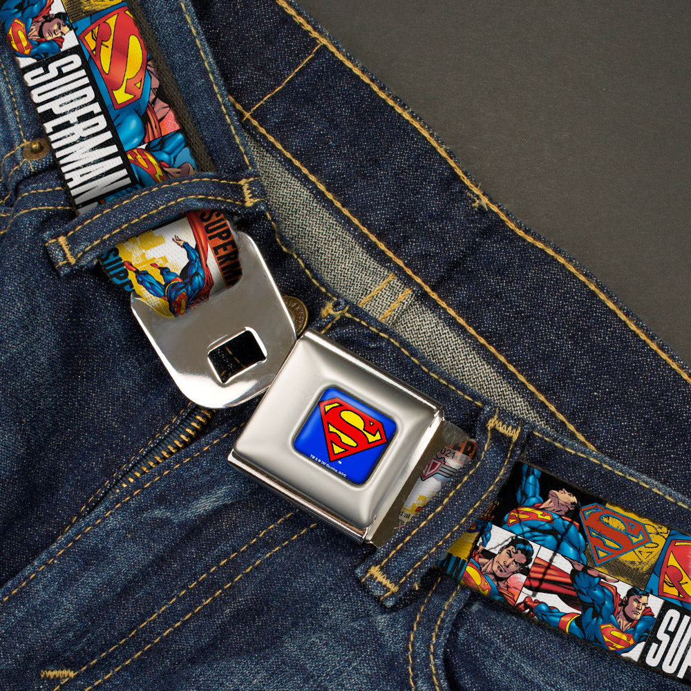 Superman Full Color Blue Seatbelt Belt - SUPERMAN Action Blocks White Webbing Seatbelt Belts DC Comics