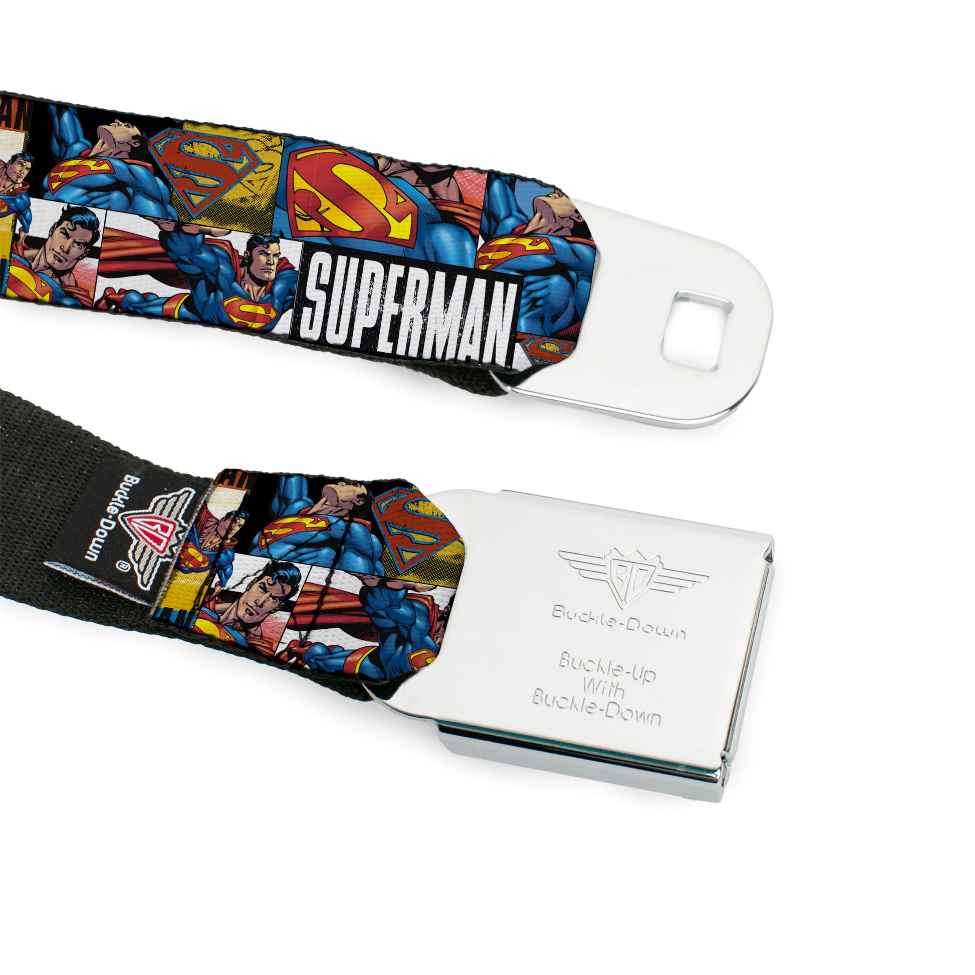 Superman Full Color Blue Seatbelt Belt - SUPERMAN Action Blocks White Webbing Seatbelt Belts DC Comics