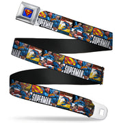 Superman Full Color Blue Seatbelt Belt - SUPERMAN Action Blocks White Webbing Seatbelt Belts DC Comics