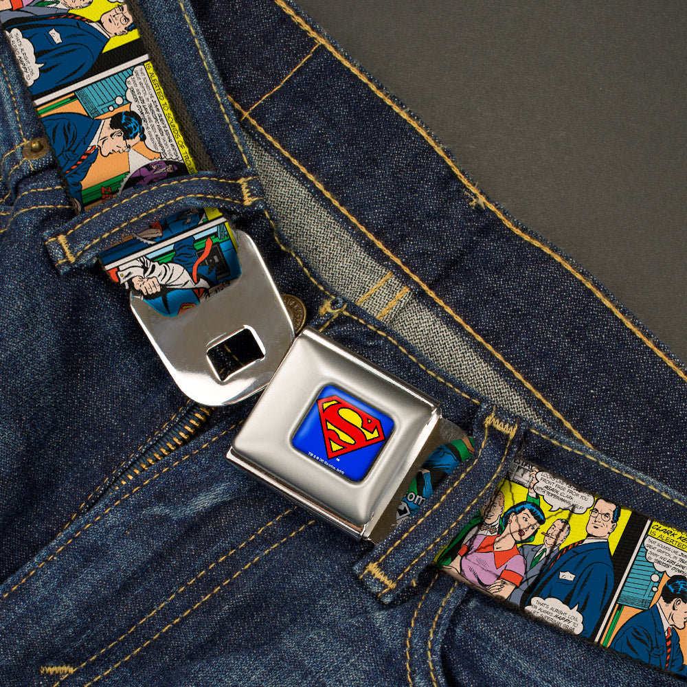 Superman Full Color Blue Seatbelt Belt - Superman Comic Panels Webbing Seatbelt Belts DC Comics