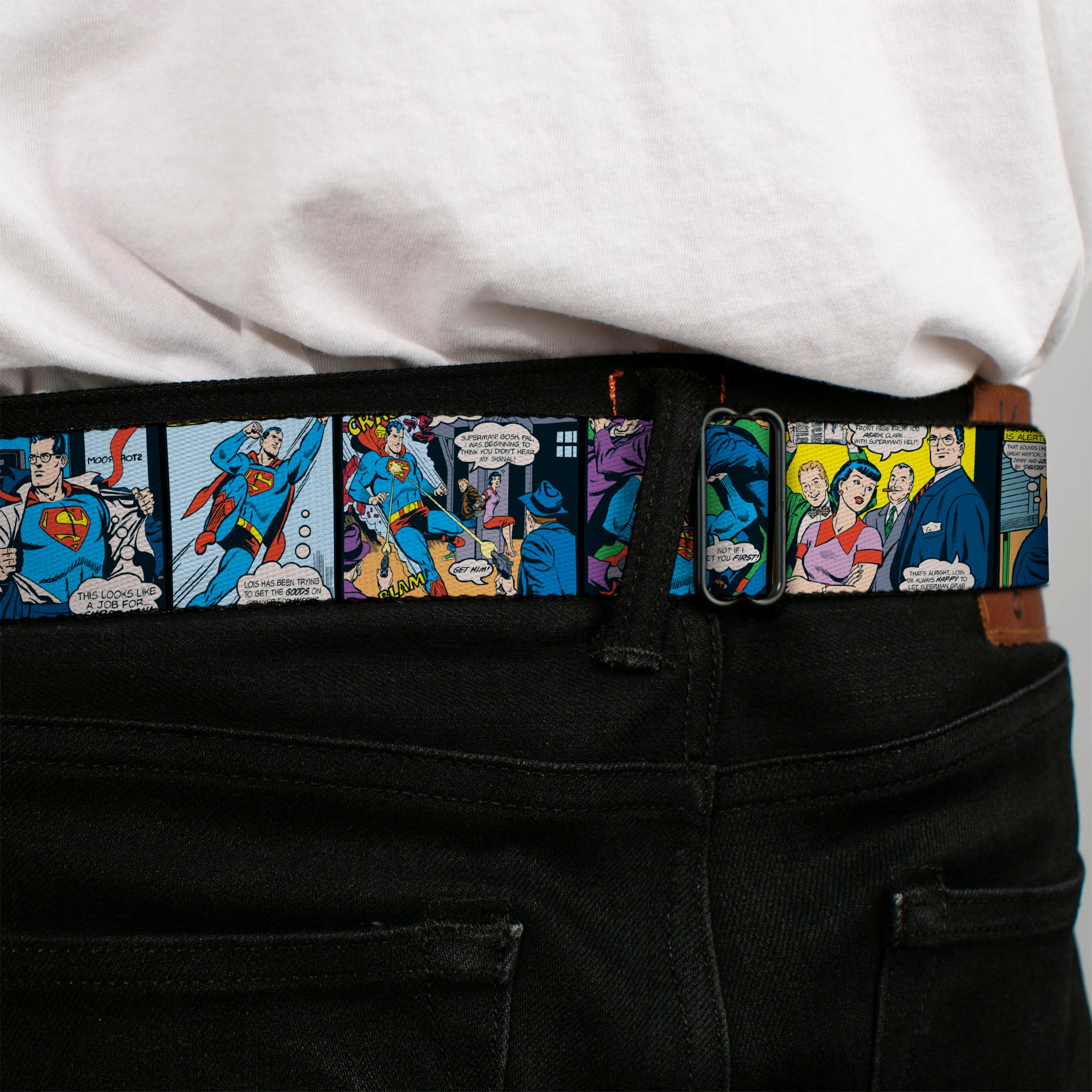 Superman Full Color Blue Seatbelt Belt - Superman Comic Panels Webbing Seatbelt Belts DC Comics