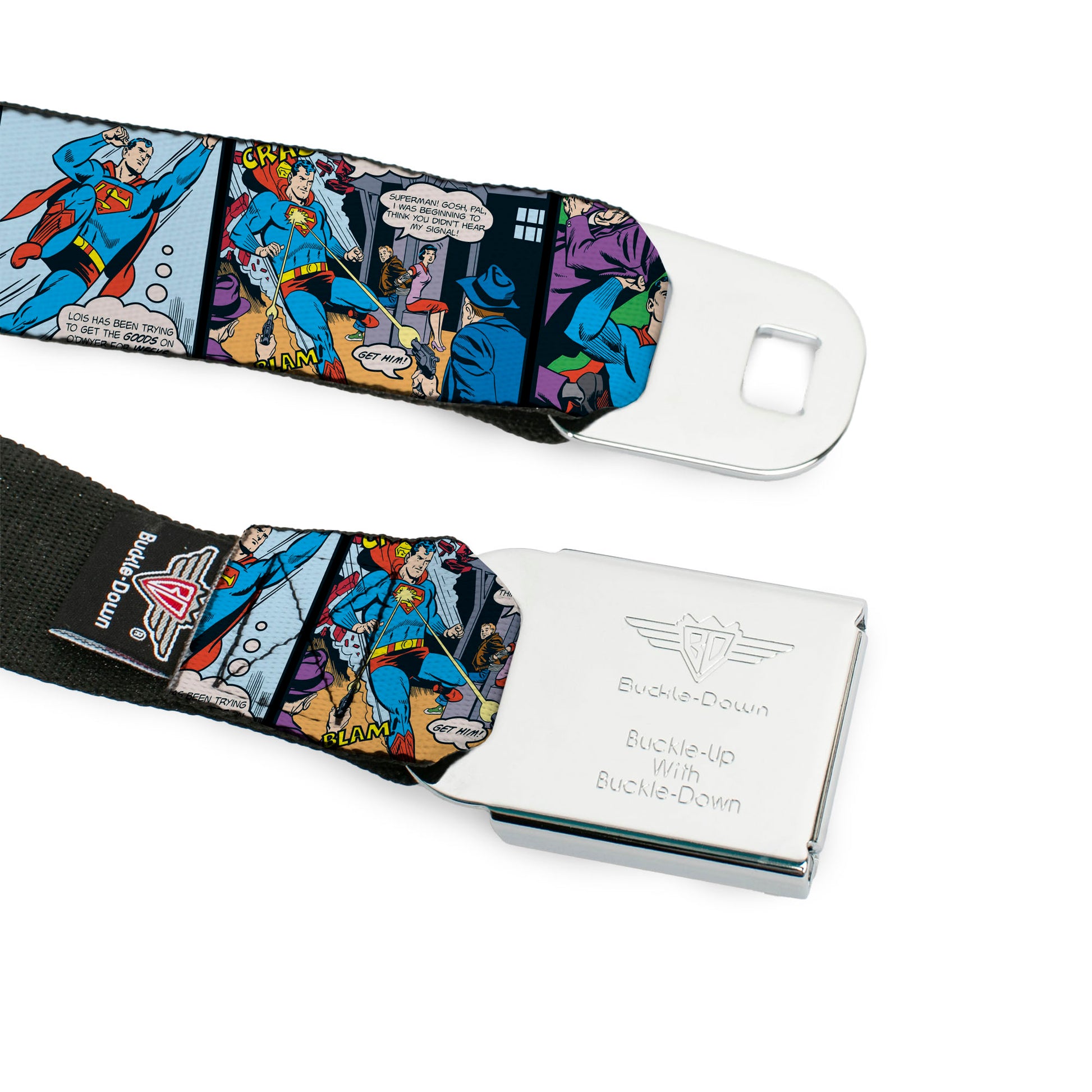 Superman Full Color Blue Seatbelt Belt - Superman Comic Panels Webbing Seatbelt Belts DC Comics