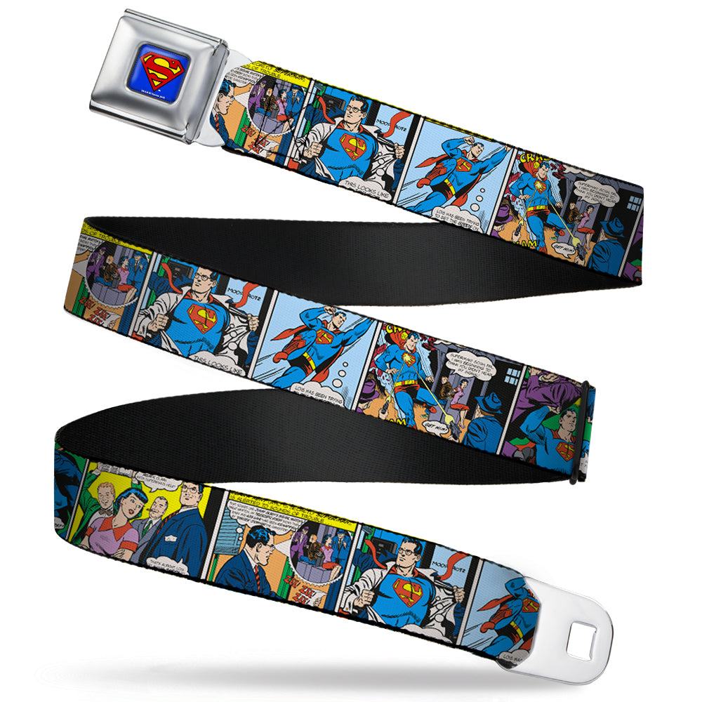 Superman Full Color Blue Seatbelt Belt - Superman Comic Panels Webbing Seatbelt Belts DC Comics