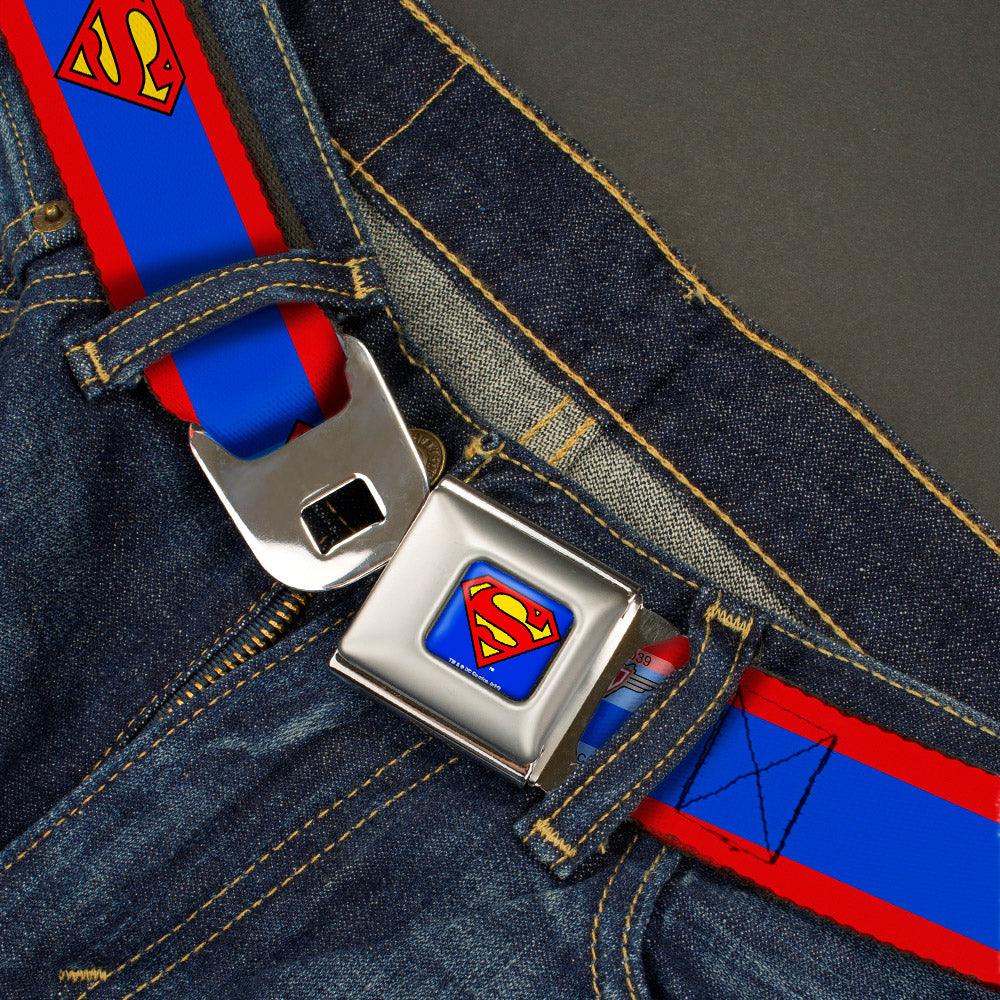 Superman Full Color Blue Seatbelt Belt - Superman Shield/Stripe Red/Blue Webbing Seatbelt Belts DC Comics