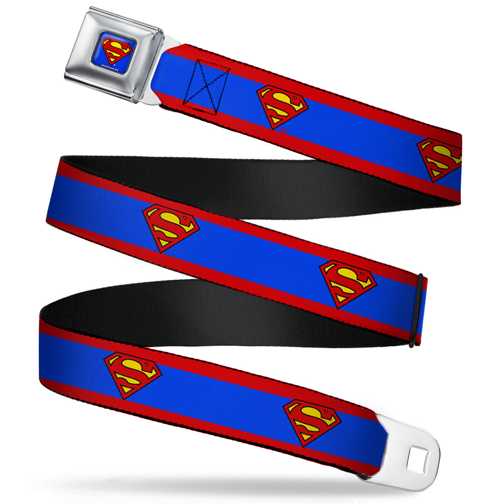 Superman Full Color Blue Seatbelt Belt - Superman Shield/Stripe Red/Blue Webbing Seatbelt Belts DC Comics