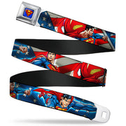Superman Full Color Blue Seatbelt Belt - Superman Action Poses/Stars & Stripes Webbing Seatbelt Belts DC Comics